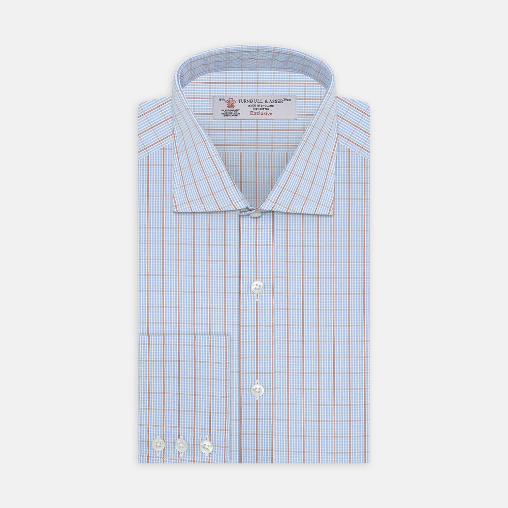 Sky Blue and Pink Pin Check Shirt with Regent Collar and 3-Button Cuffs