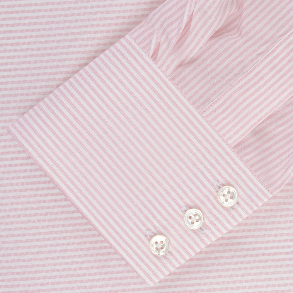 Pink and White Stripe Shirt with POW Collar and 3-Button Cuffs