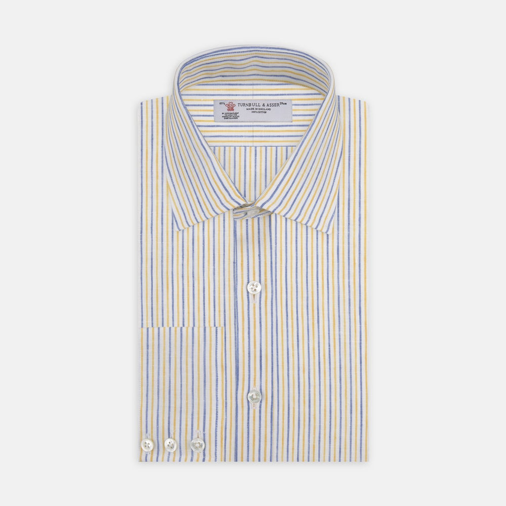 Yellow and Blue Ticking Stripe Linen Fabric