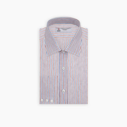 Red and Blue Ticking Stripe Linen Shirt with POW Collar and 3-Button Cuffs Image 2