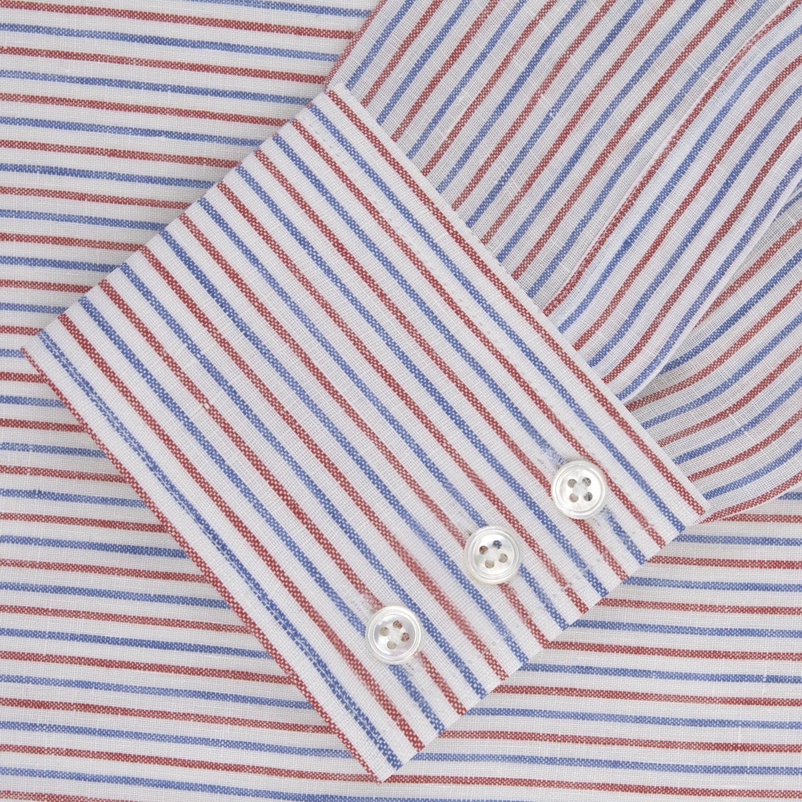 View 2 of product Red and Blue Ticking Stripe Linen Shirt with POW Collar and 3-Button Cuffs