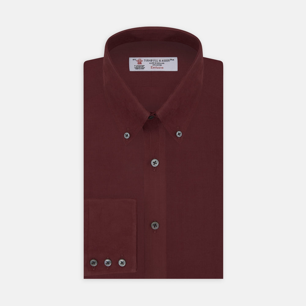 Burgundy Corduroy Cotton Shirt with Cambridge Collar and 3-Button Cuffs