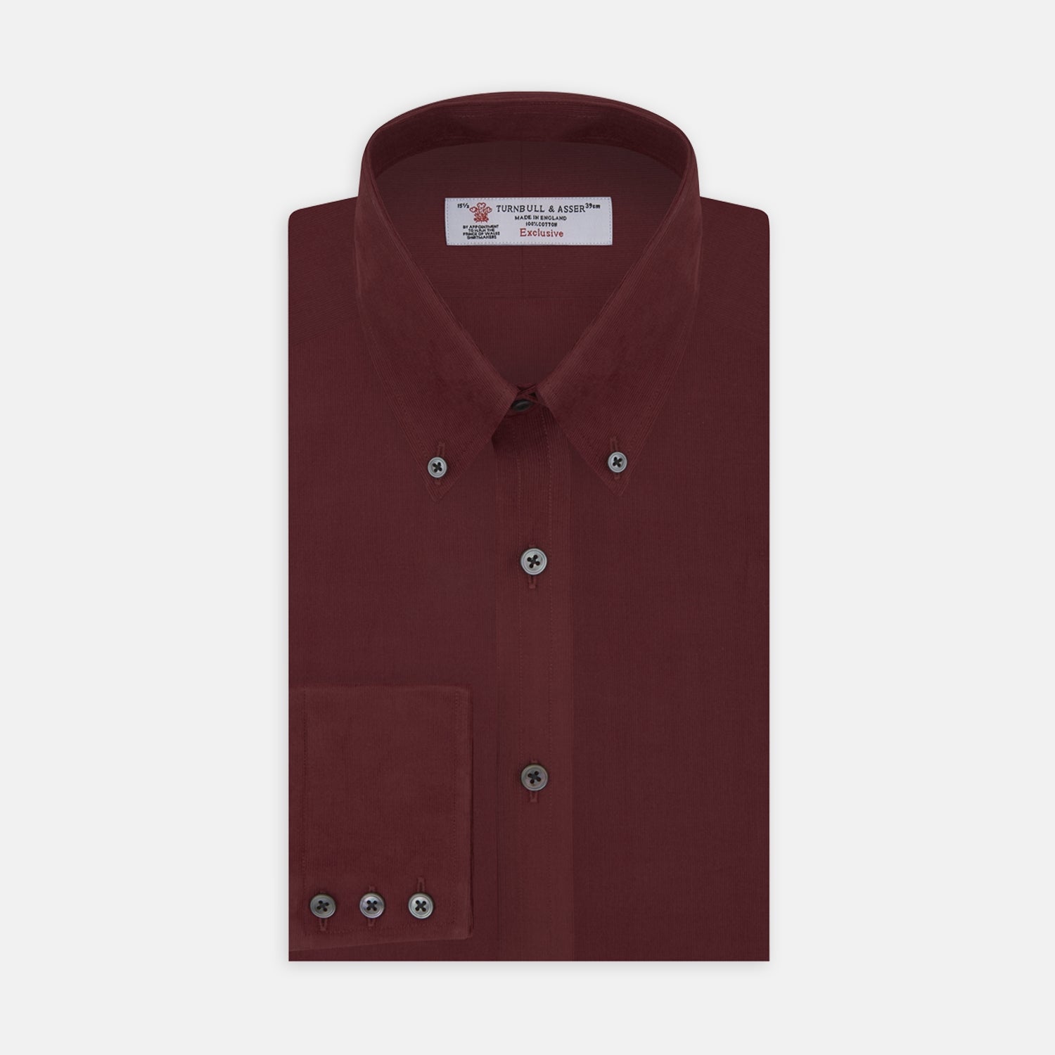 View 1 of product Burgundy Corduroy Cotton Shirt with Cambridge Collar and 3-Button Cuffs