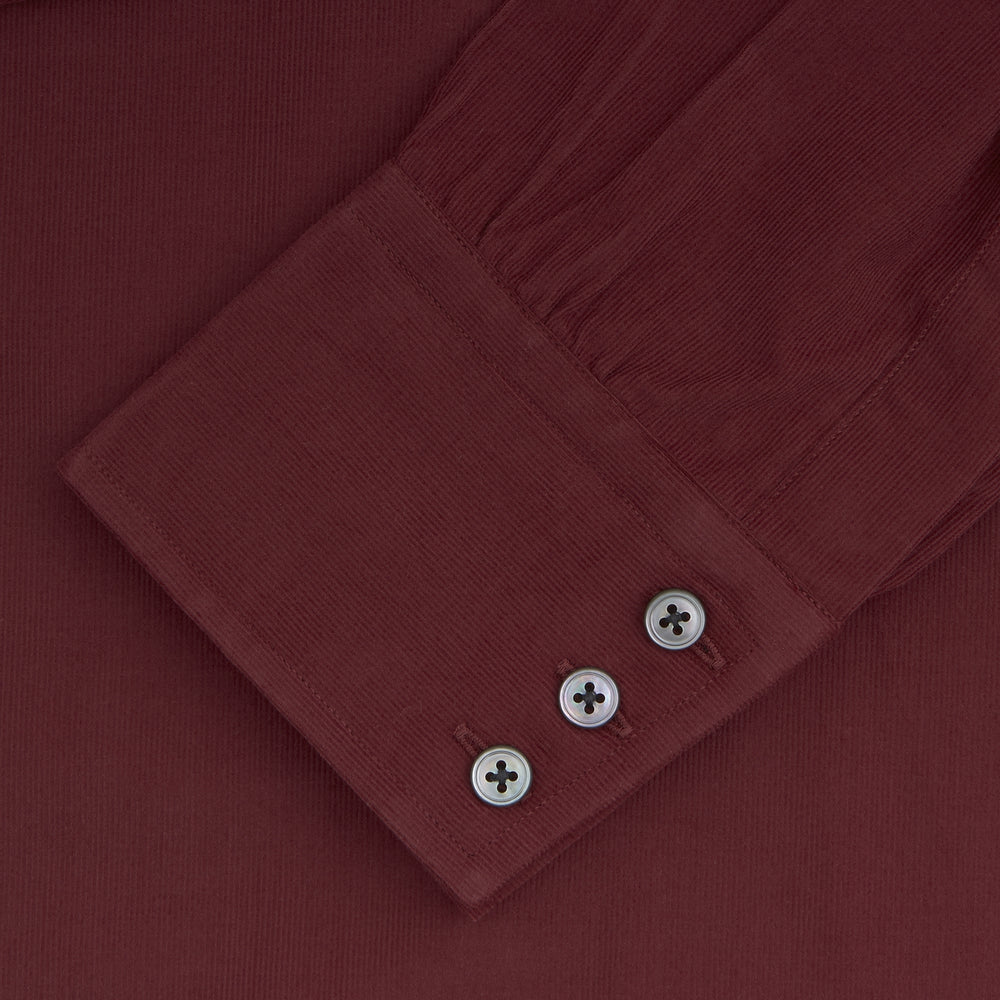 Burgundy Corduroy Cotton Shirt with Cambridge Collar and 3-Button Cuffs