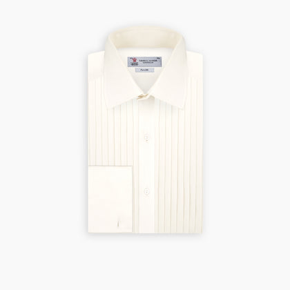 Tailored Fit Cream Pleated Front Silk Dress Shirt with T&A Collar and Double Cuffs Image 6