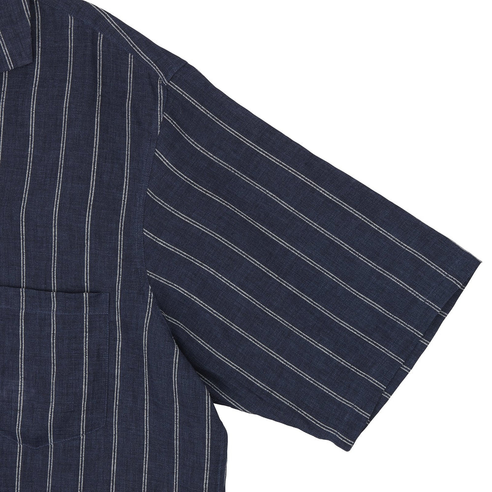 Holiday Fit Stripe Linen Short Sleeve Shirt with Revere Collar