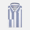 View 1 of product Tailored Fit Blue and White Stripe Linen Shirt with Concealed Button-Down Collar and Button Cuffs