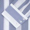 View 5 of product Tailored Fit Blue and White Stripe Linen Shirt with Concealed Button-Down Collar and Button Cuffs