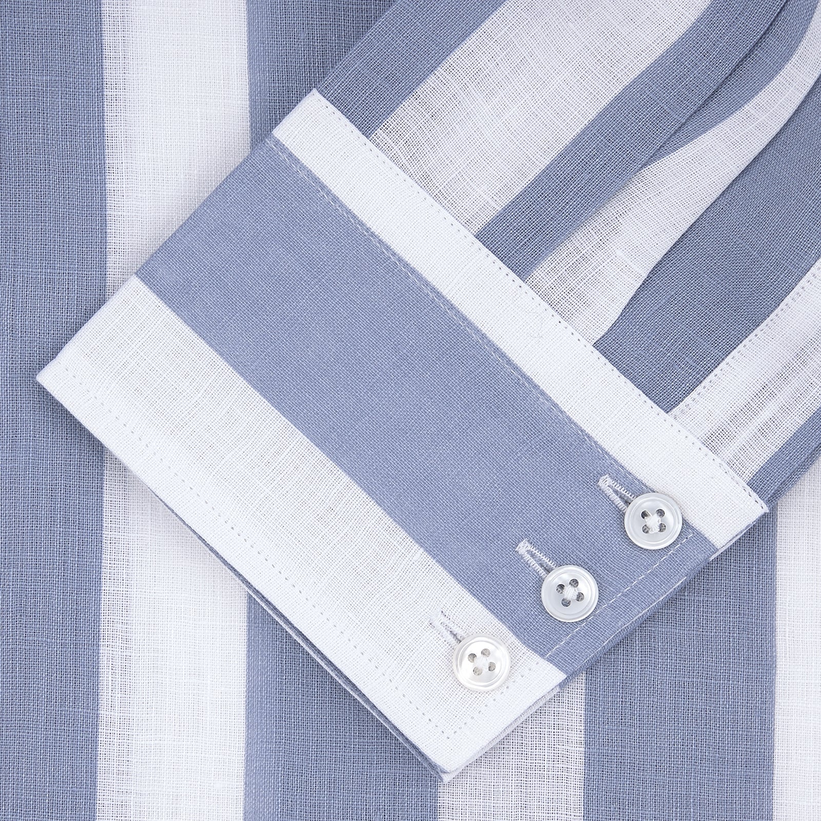 Tailored Fit Blue and White Stripe Linen Shirt with Concealed Button-Down Collar and Button Cuffs