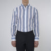 View 2 of product Tailored Fit Blue and White Stripe Linen Shirt with Concealed Button-Down Collar and Button Cuffs