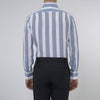View 3 of product Tailored Fit Blue and White Stripe Linen Shirt with Concealed Button-Down Collar and Button Cuffs