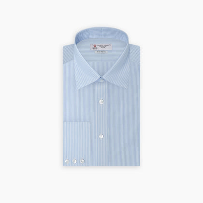 Tailored Fit Light Blue and White Pinstripe Shirt with Bury Collar and 3-Button Cuffs Image 5