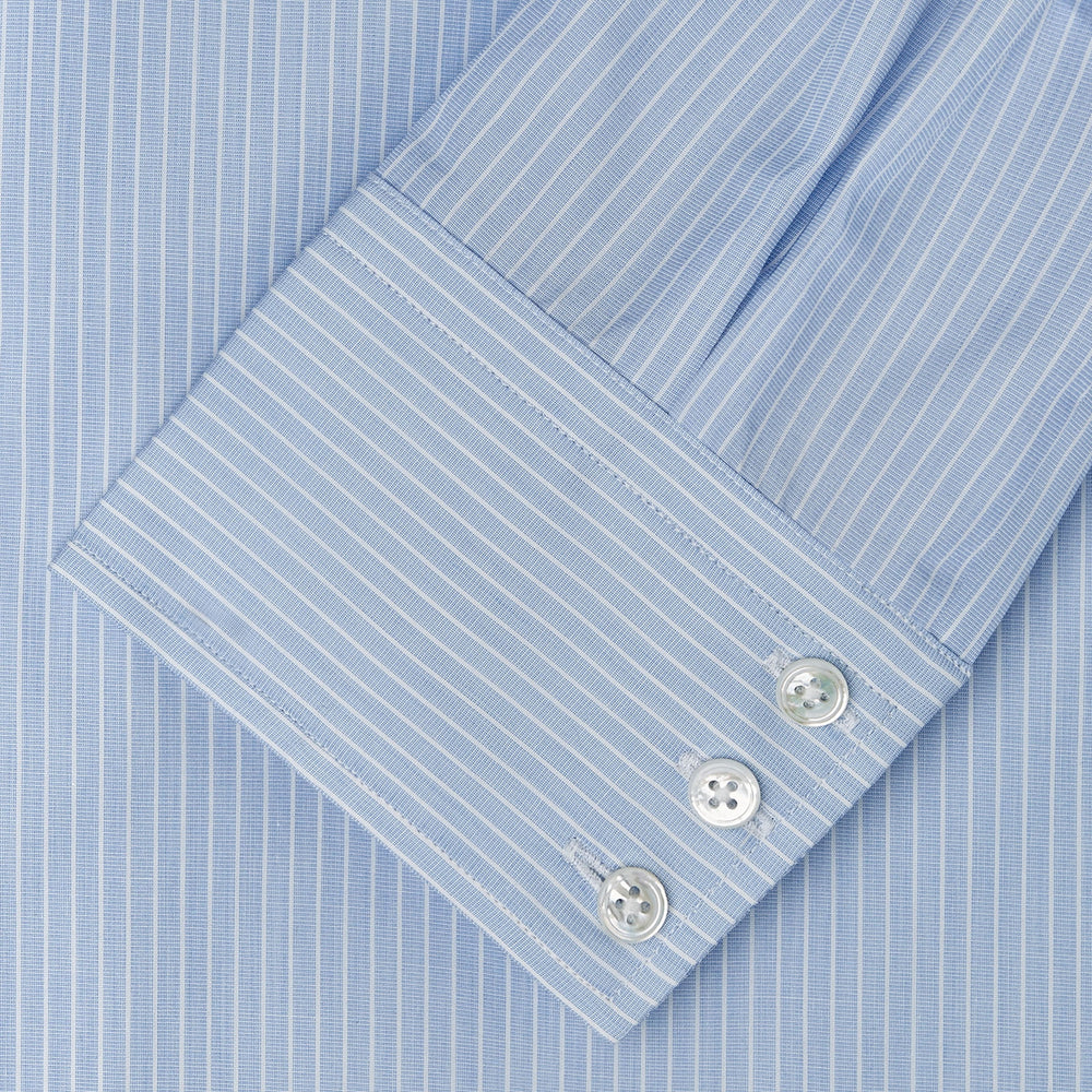 Tailored Fit Light Blue and White Pinstripe Shirt with Bury Collar and 3-Button Cuffs