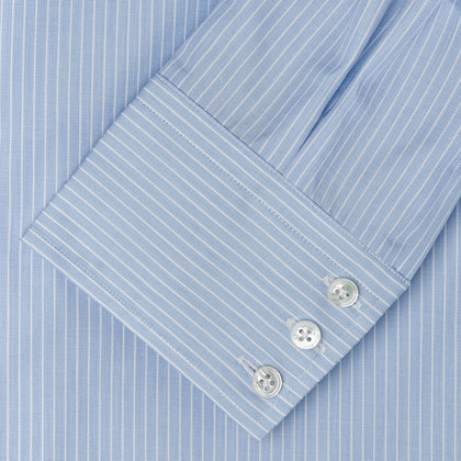 Tailored Fit Light Blue and White Pinstripe Shirt with Bury Collar and 3-Button Cuffs Image 3