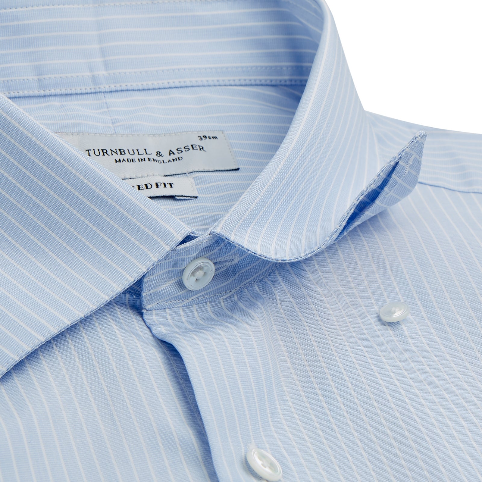 Tailored Fit Light Blue and White Pinstripe Shirt with Bury Collar and 3-Button Cuffs