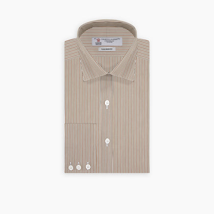 Tailored Fit Brown Fine Stripe Shirt with Bury Collar and 3-Button Cuffs Image 4