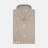View 1 of product Tailored Fit Brown Fine Stripe Shirt with Bury Collar and 3-Button Cuffs