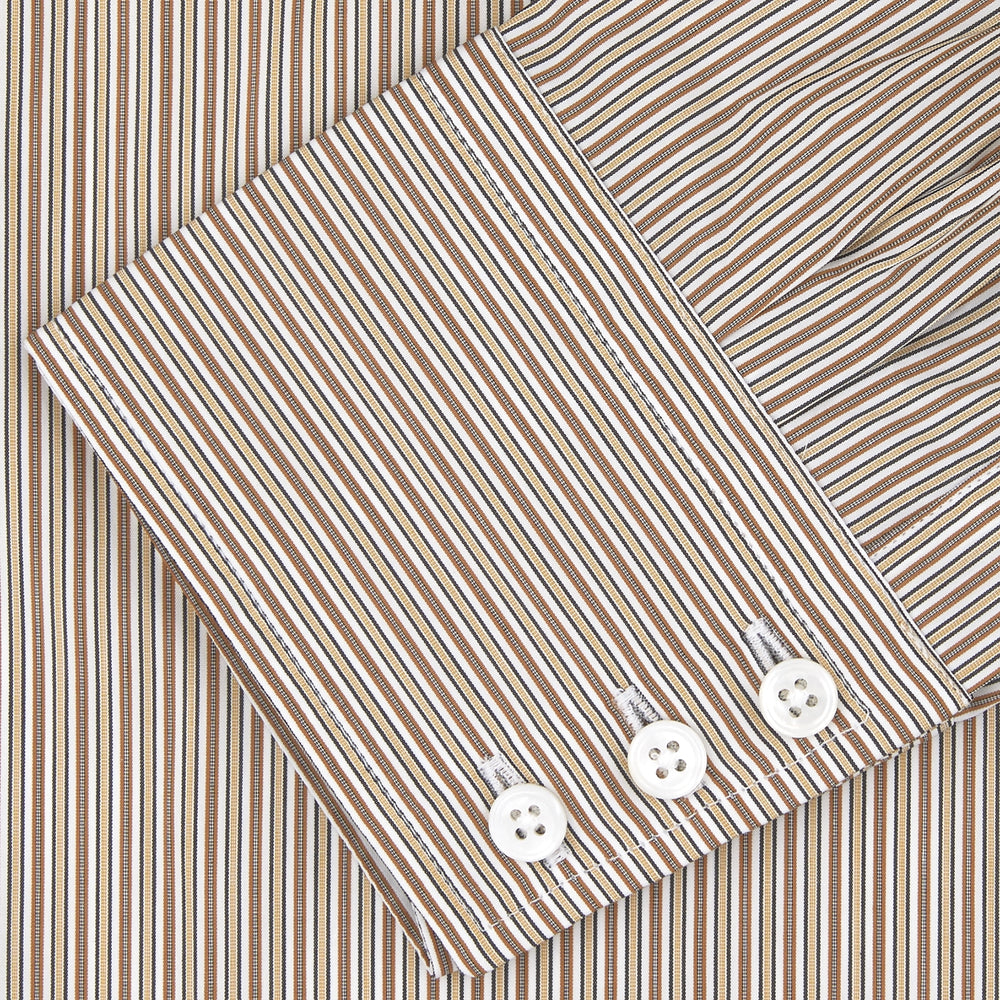 Tailored Fit Brown Fine Stripe dress shirt with Bury Collar and 3-Button  Cuffs