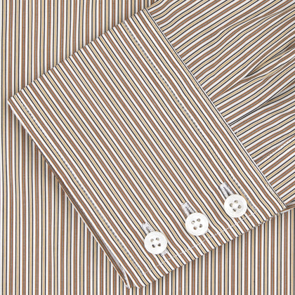 Tailored Fit Brown Fine Stripe Shirt with Bury Collar and 3-Button Cuffs Image 3