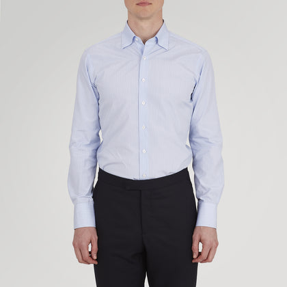 Tailored Fit Light Blue and White Pinstripe Shirt with Bury Collar and 3-Button Cuffs