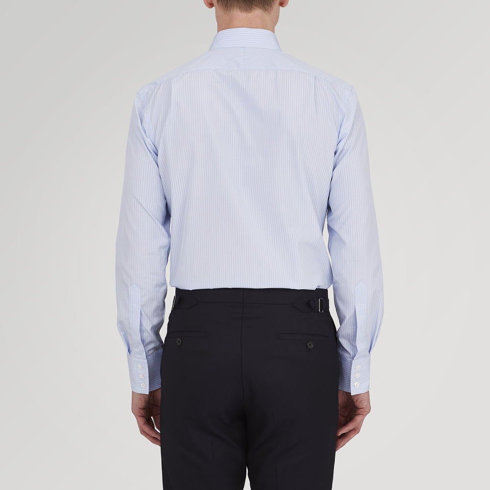 Tailored Fit Light Blue and White Pinstripe Shirt with Bury Collar and 3-Button Cuffs