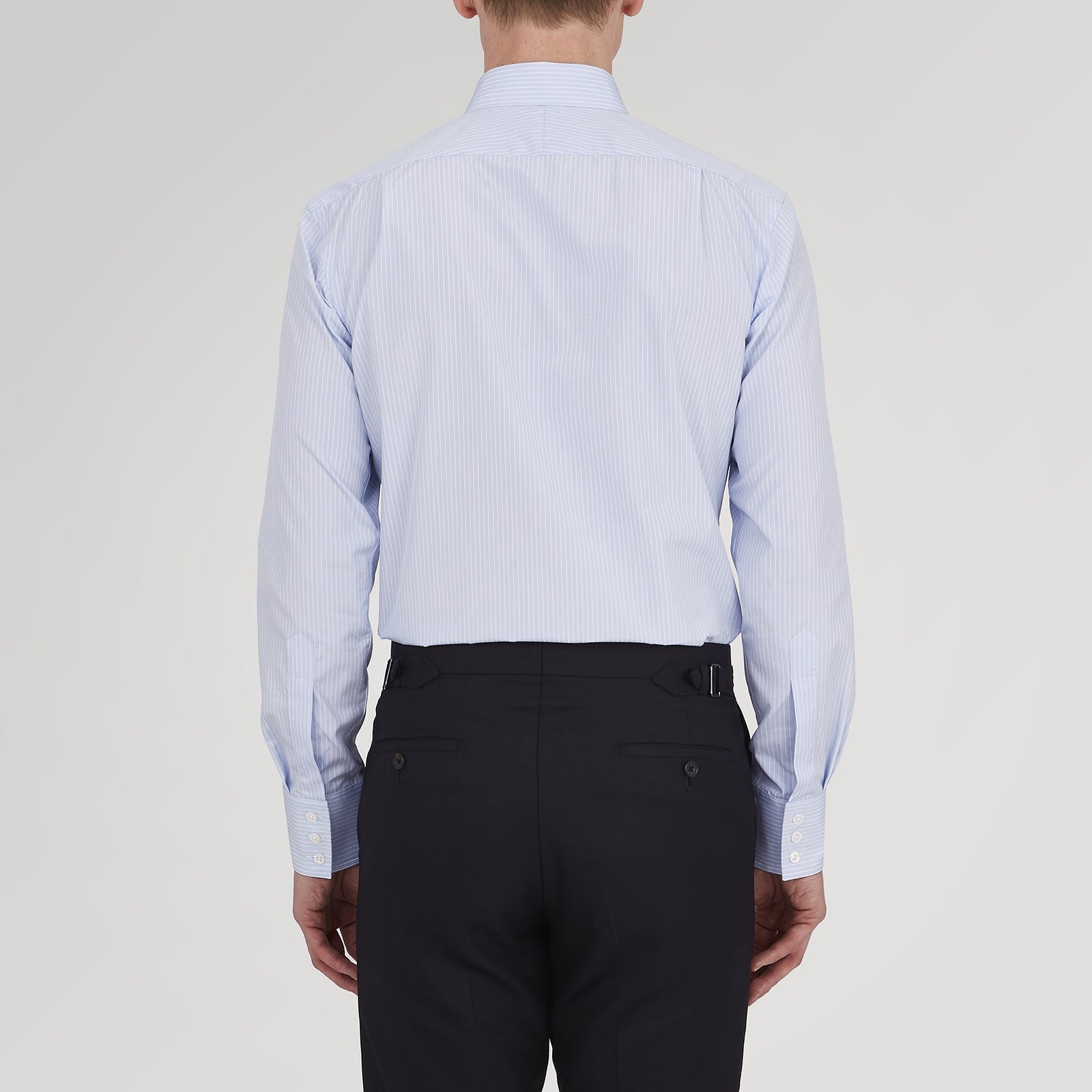 View 3 of product Tailored Fit Light Blue and White Pinstripe Shirt with Bury Collar and 3-Button Cuffs