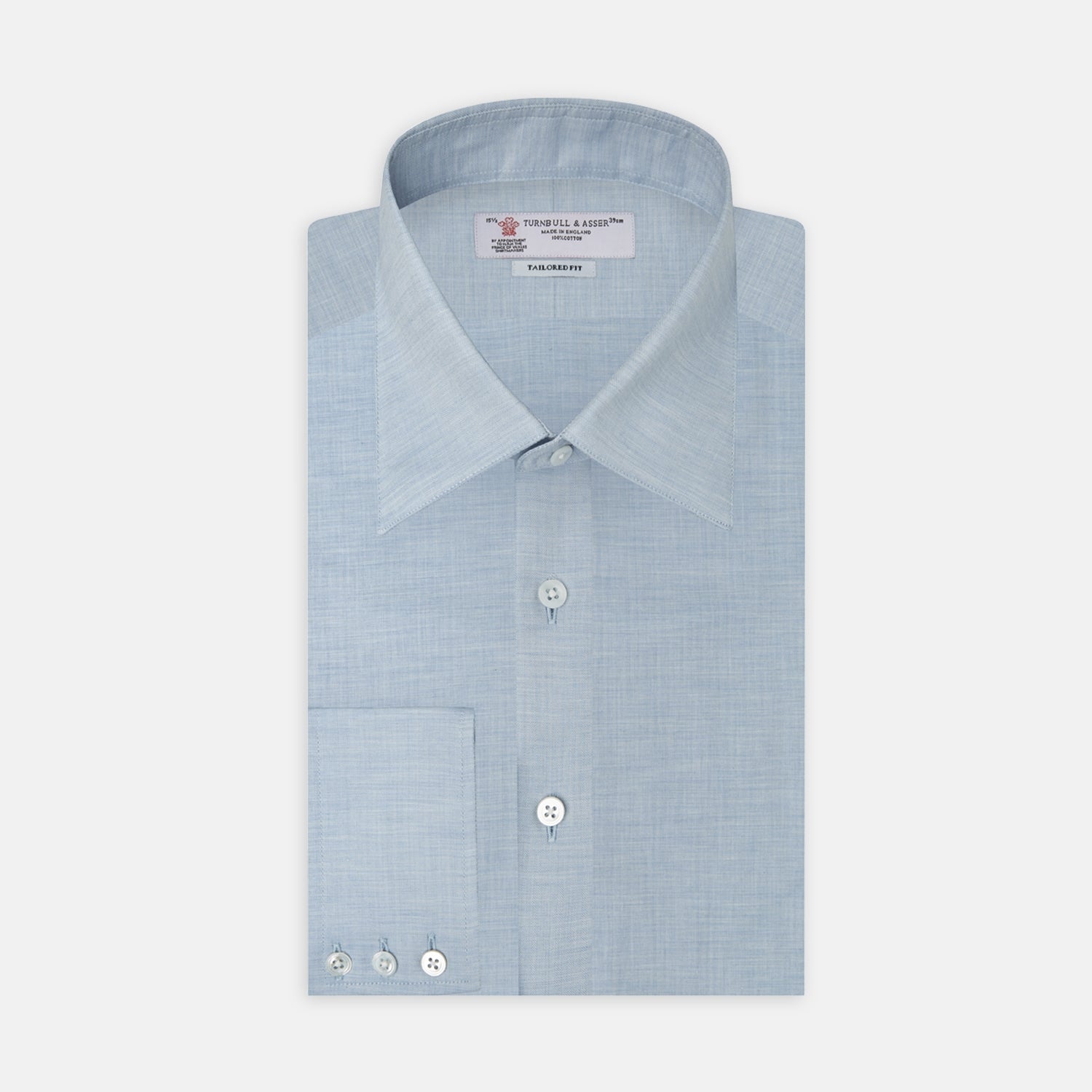 Tailored Fit Light Blue Flannel Shirt with Bury Collar and 3-Button Cuffs