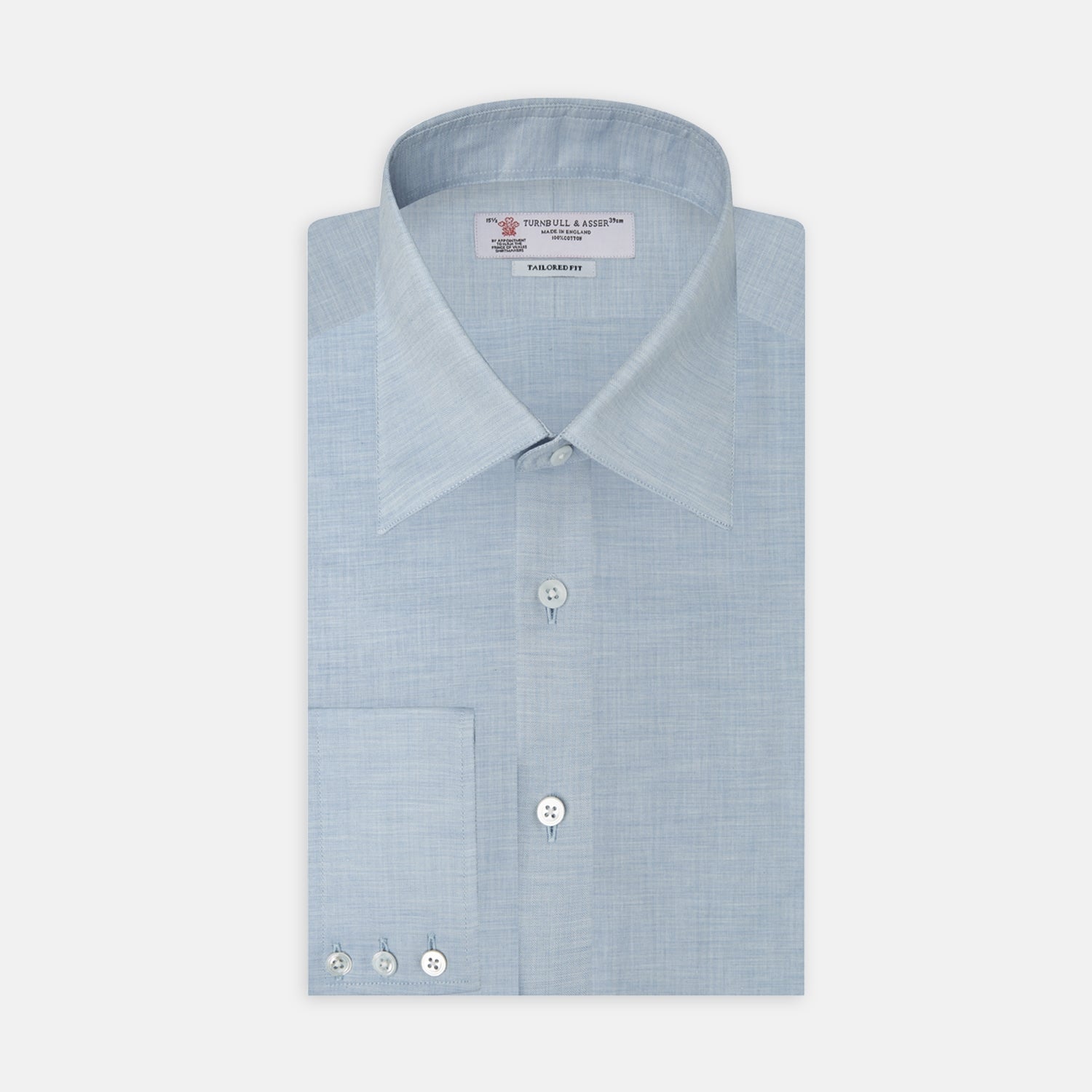 View 1 of product Tailored Fit Light Blue Flannel Shirt with Bury Collar and 3-Button Cuffs