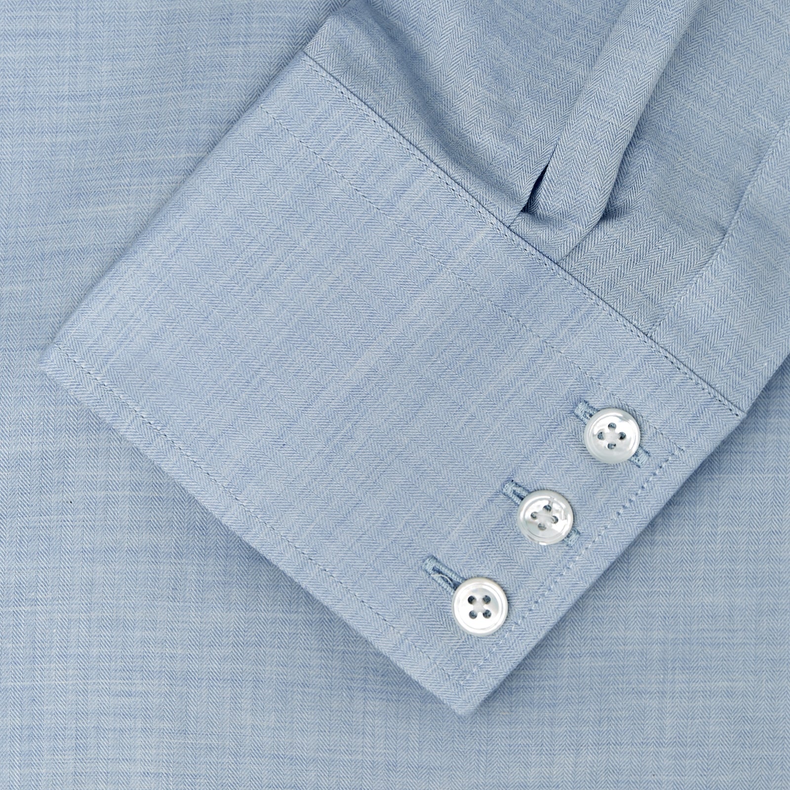 Tailored Fit Light Blue Flannel Shirt with Bury Collar and 3-Button Cuffs