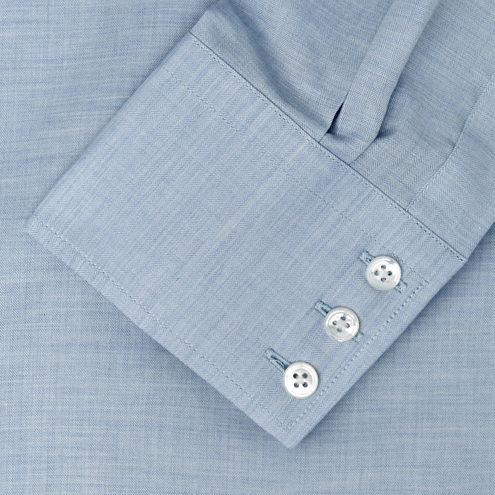 Tailored Fit Light Blue Flannel Shirt with Bury Collar and 3-Button Cuffs Image 4