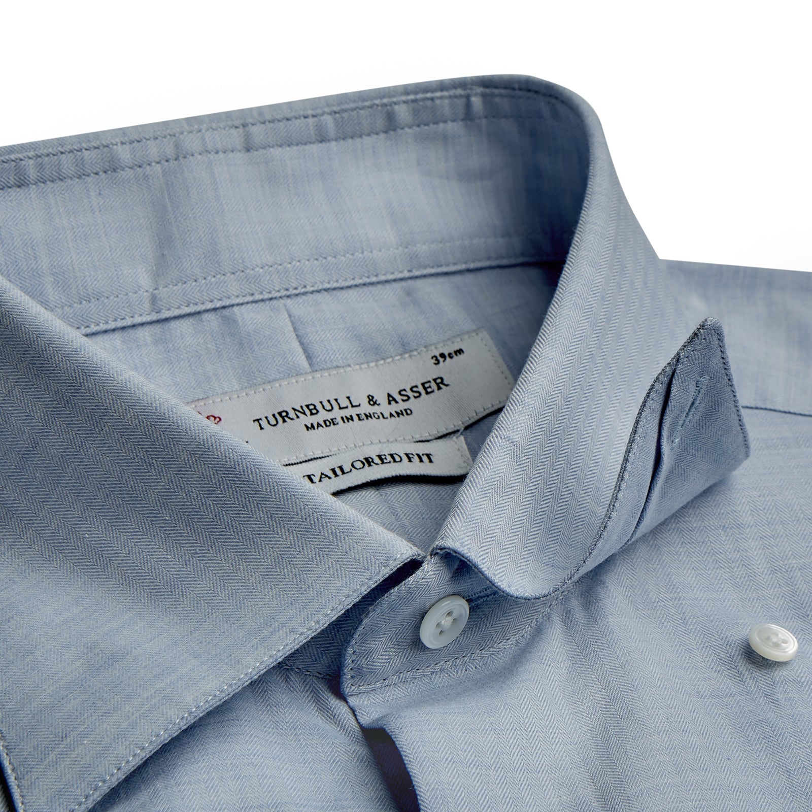 View 2 of product Tailored Fit Light Blue Flannel Shirt with Bury Collar and 3-Button Cuffs