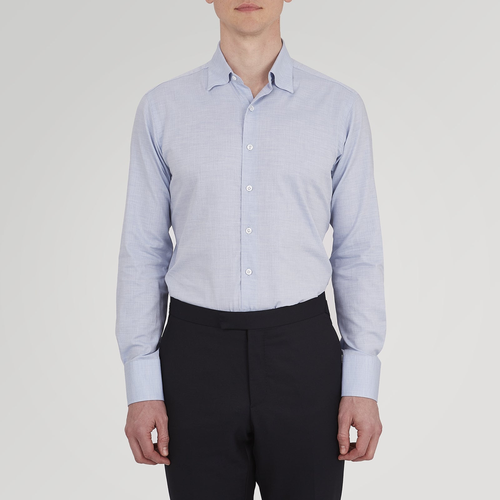 View 3 of product Tailored Fit Light Blue Flannel Shirt with Bury Collar and 3-Button Cuffs