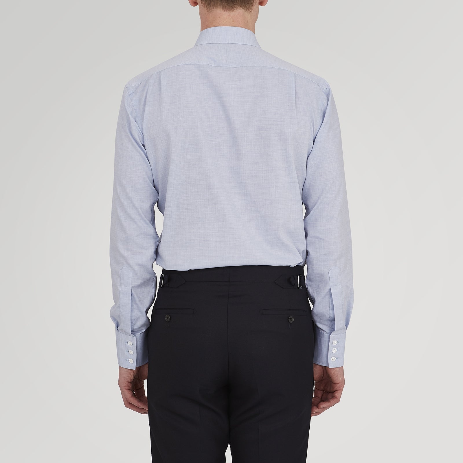 View 4 of product Tailored Fit Light Blue Flannel Shirt with Bury Collar and 3-Button Cuffs
