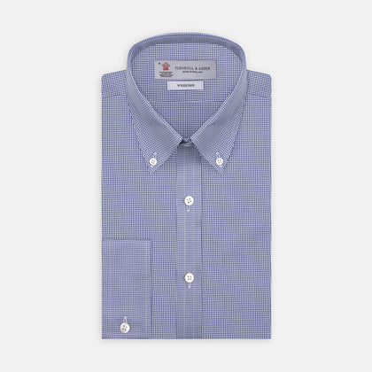 Weekend Fit Blue Puppytooth Shirt with Dorset Collar and 1-Button Cuffs