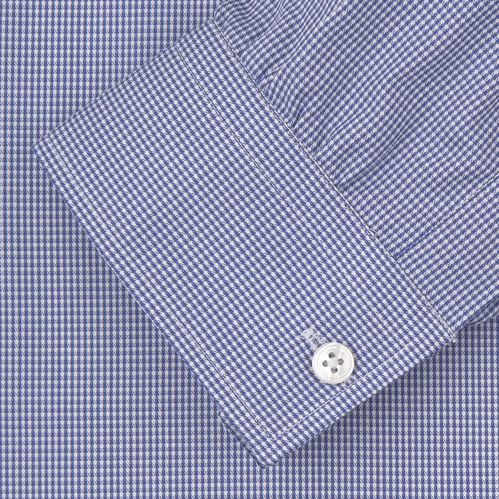 Weekend Fit Blue Puppytooth Shirt with Dorset Collar and 1-Button Cuffs