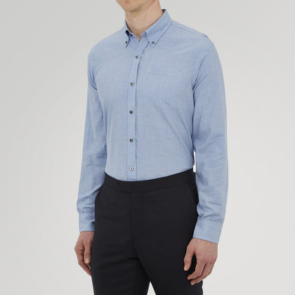 Weekend Fit Blue Cashmerello Light Shirt with Dorset Collar and 1-Button Cuffs Image 1
