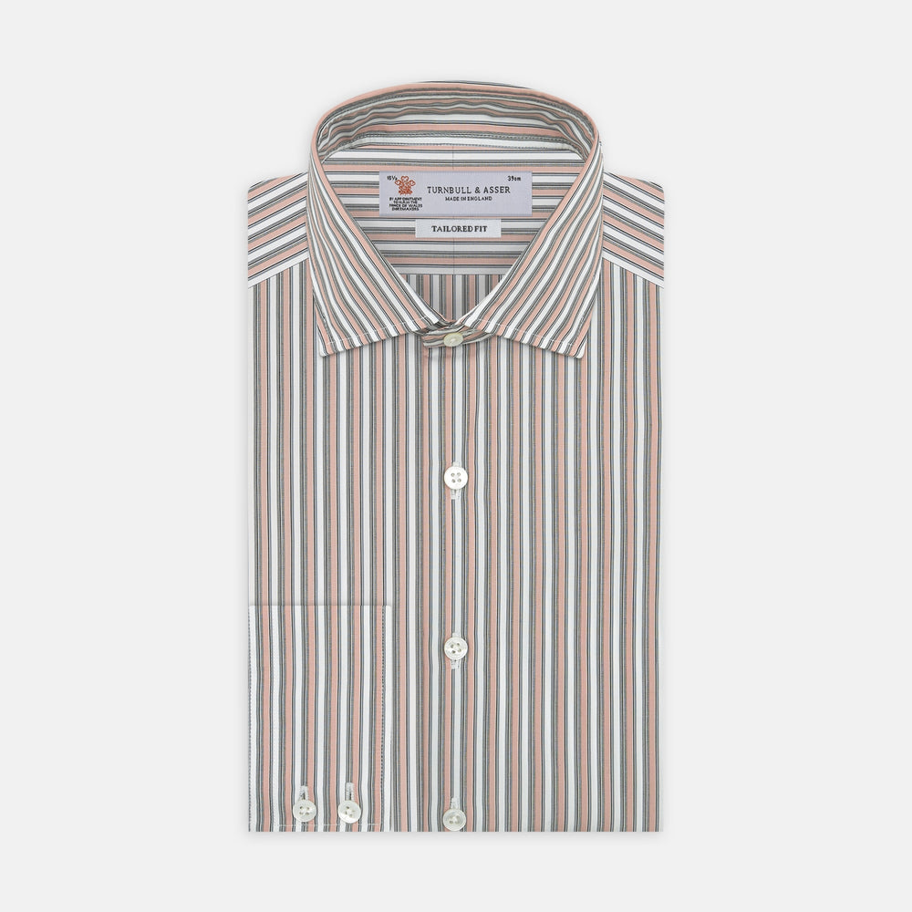 Tailored Fit Pink and Grey Drawing Stripe Shirt with Kent Collar and 2-Button Cuffs