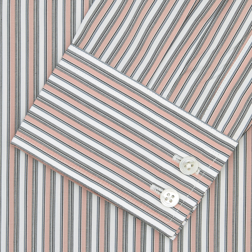 Tailored Fit Pink and Grey Drawing Stripe Shirt with Kent Collar and 2-Button Cuffs