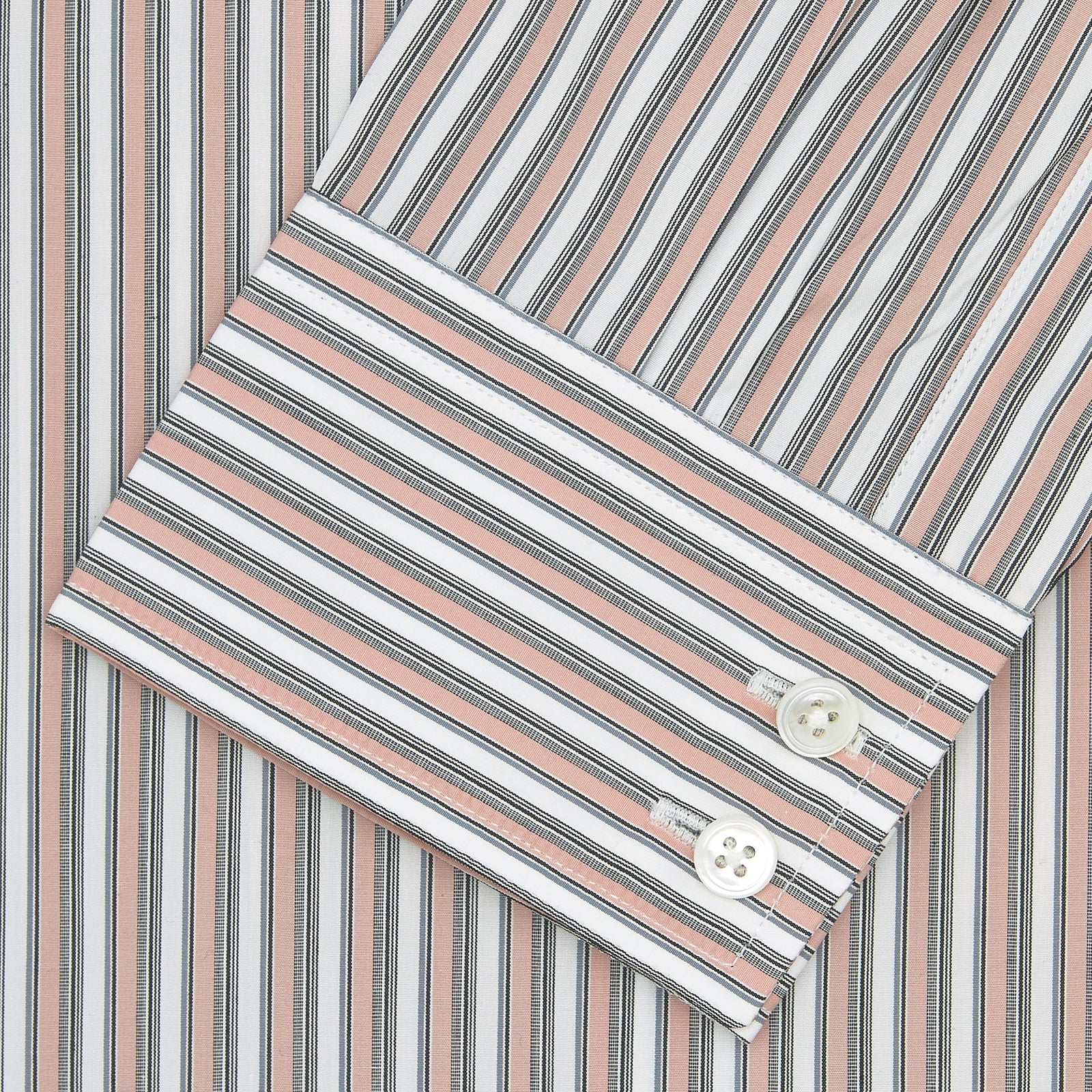 View 2 of product Tailored Fit Pink and Grey Drawing Stripe Shirt with Kent Collar and 2-Button Cuffs