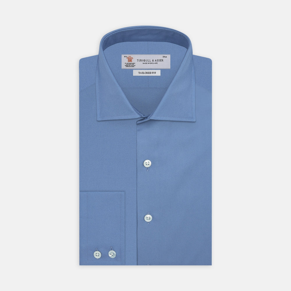 Tailored Fit Deep Blue Cotton Shirt with Kent Collar and 2-Button Cuffs