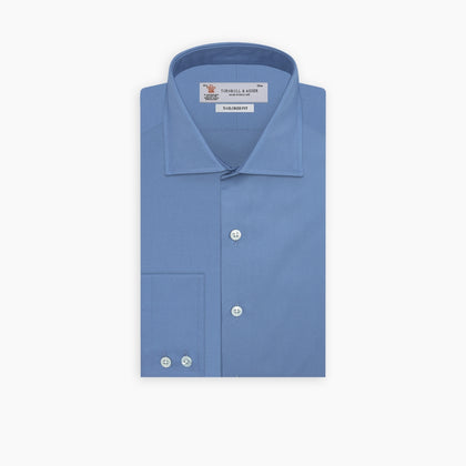Tailored Fit Deep Blue Cotton Shirt with Kent Collar and 2-Button Cuffs Image 2