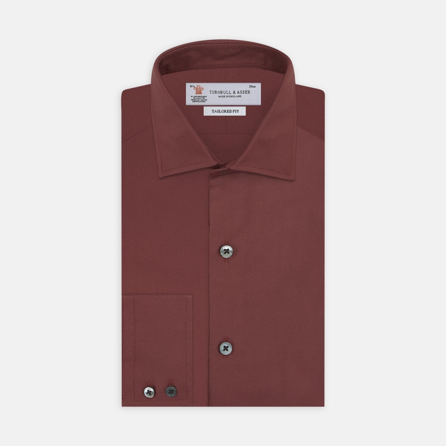 View 1 of product Tailored Fit Burgundy Cotton Shirt with Kent Collar and 2-Button Cuffs