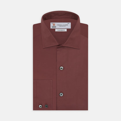 Tailored Fit Burgundy Cotton Shirt with Kent Collar and 2-Button Cuffs