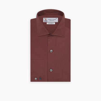 Tailored Fit Burgundy Cotton Shirt with Kent Collar and 2-Button Cuffs Image 2