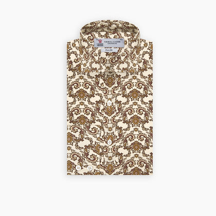 Tailored Fit Cream Jagger Print Silk Shirt with Kent Collar and 2-Button Cuffs Image 6