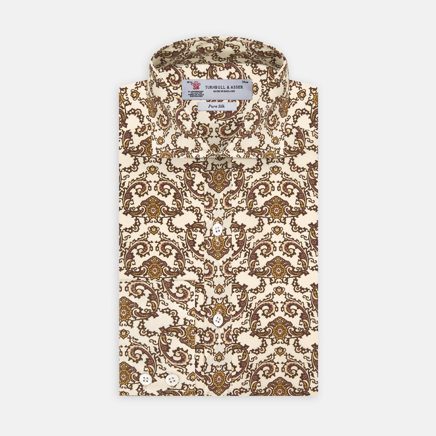View 1 of product Tailored Fit Cream Jagger Print Silk Shirt with Kent Collar and 2-Button Cuffs