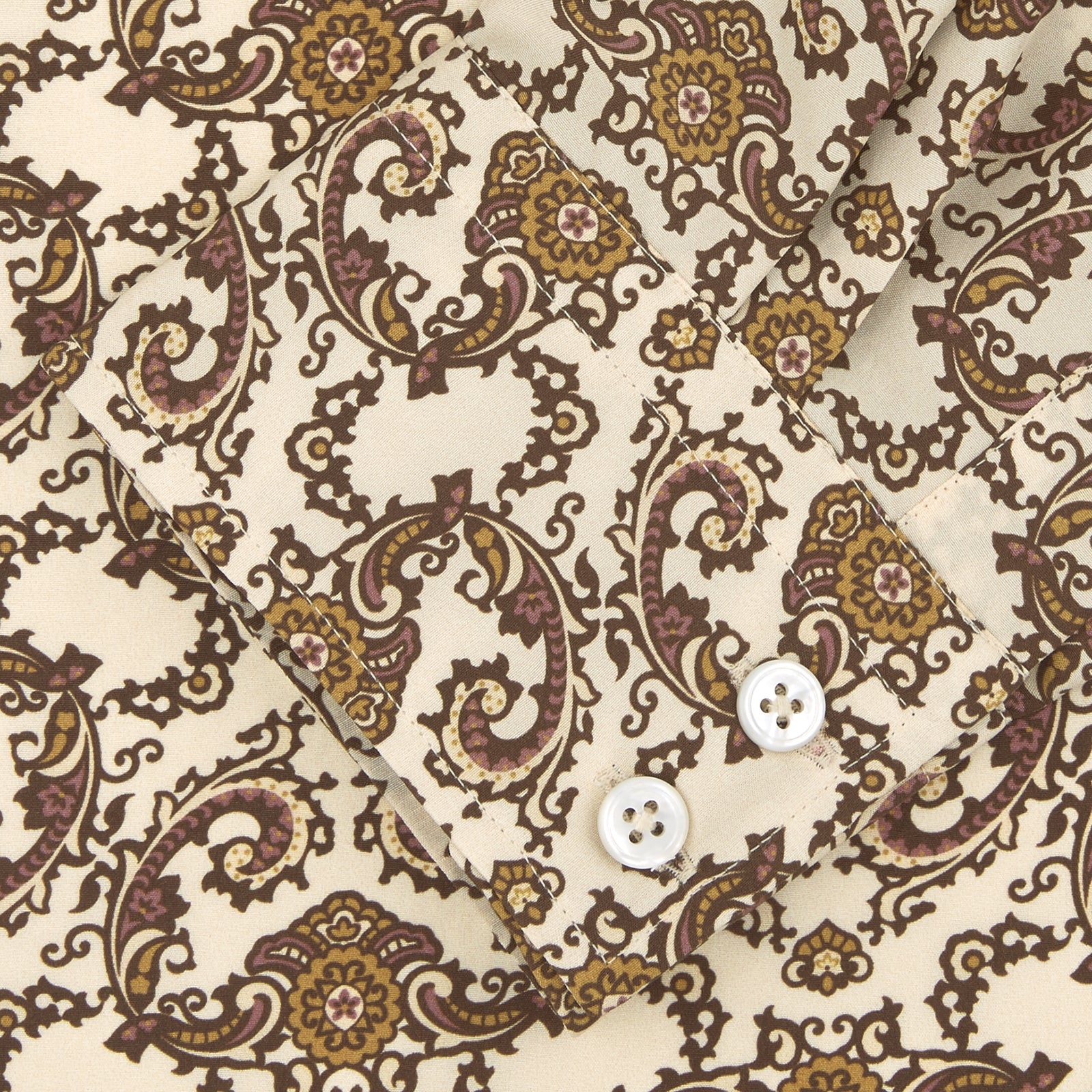 View 6 of product Tailored Fit Cream Jagger Print Silk Shirt with Kent Collar and 2-Button Cuffs