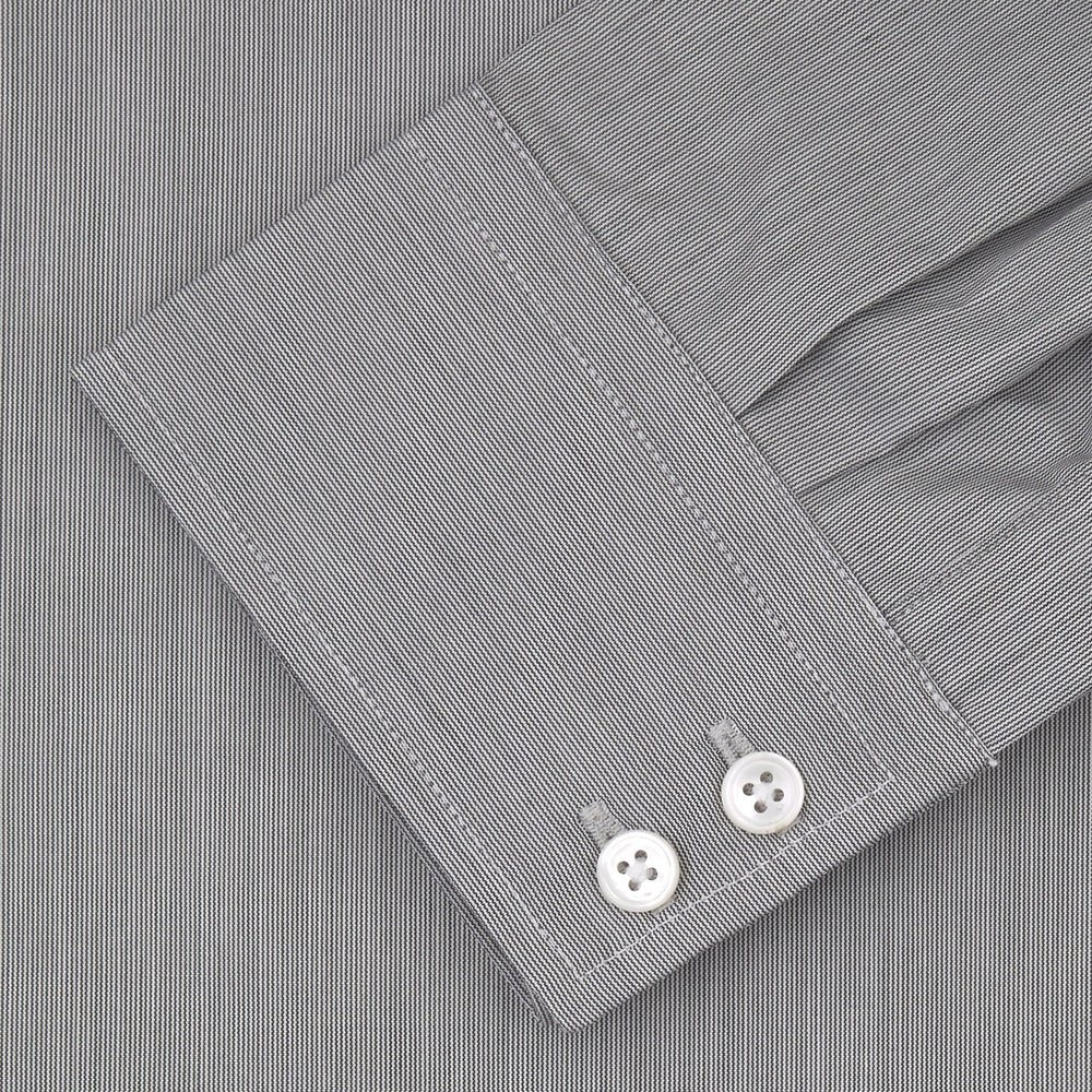 Tailored Fit Grey End-On-End Shirt with Kent Collar and 2-Button Cuffs