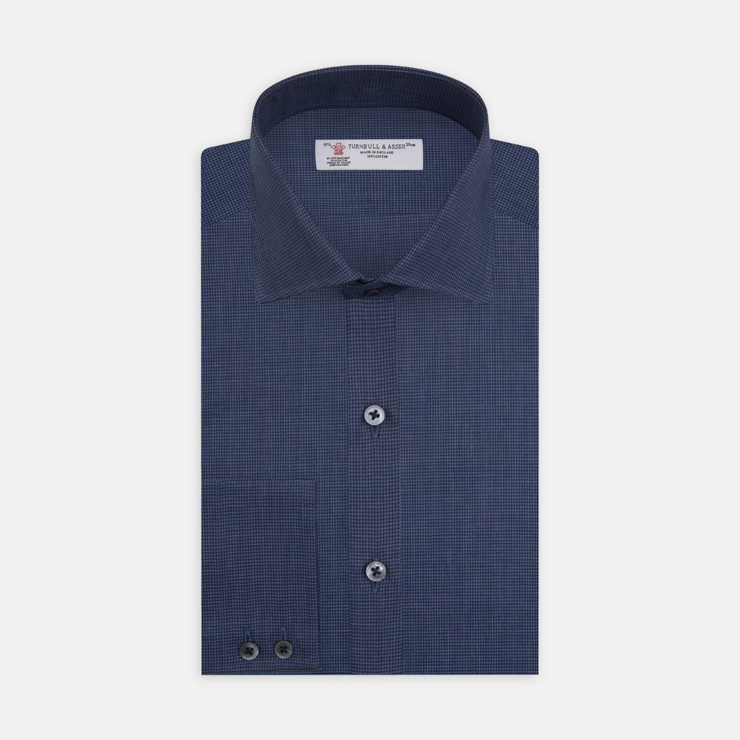 View 1 of product Tailored Fit Navy Check Flannel Shirt with Kent Collar and 2-Button Cuffs