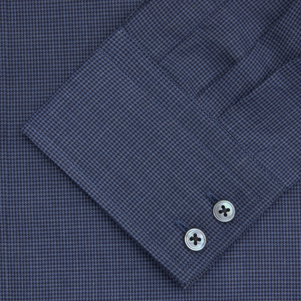 Tailored Fit Navy Check Flannel Shirt with Kent Collar and 2-Button Cuffs